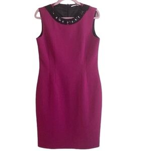 T Tahari Fuchsia Pink Beaded Collar Cocktail Mini Dress size 10